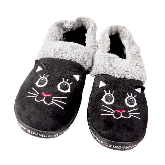Bob's Meow Slippers, Women's Size 9, Black/Gray, Faux Fur w/ Memory Foam - Picture 1 of 7